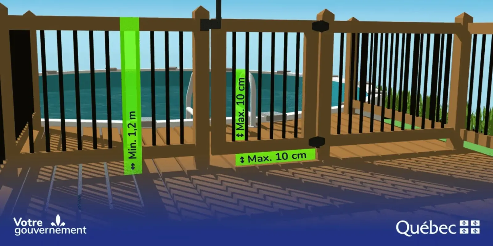 Pool fence compliant with Quebec standards